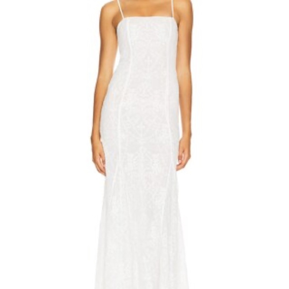 Strapless White Lace Maxi Dress